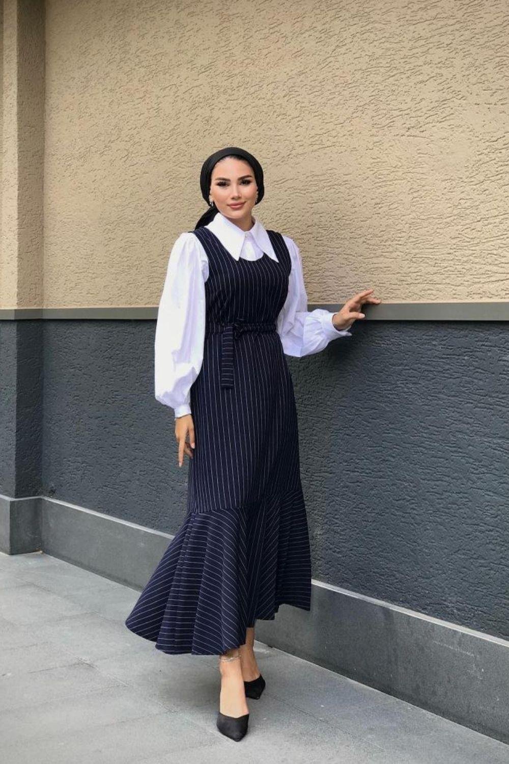 Çizgili Altı Volenli Jile Lacivert 5649 