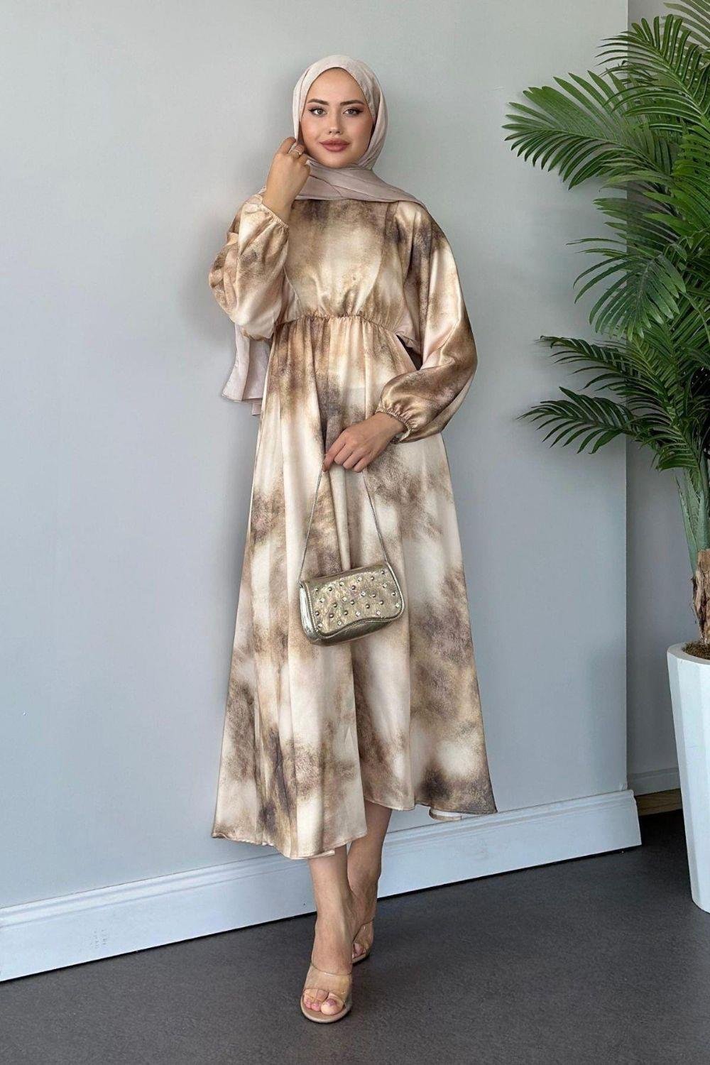 Fırça Desen Elbise Gold 5676 