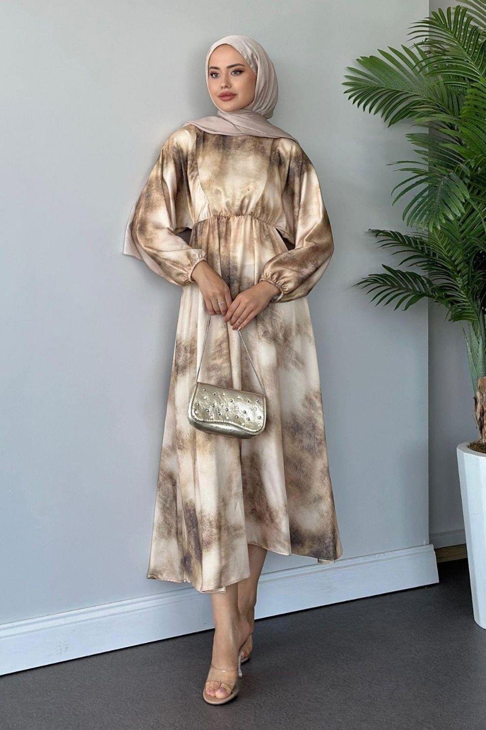 Fırça Desen Elbise Gold 5676 