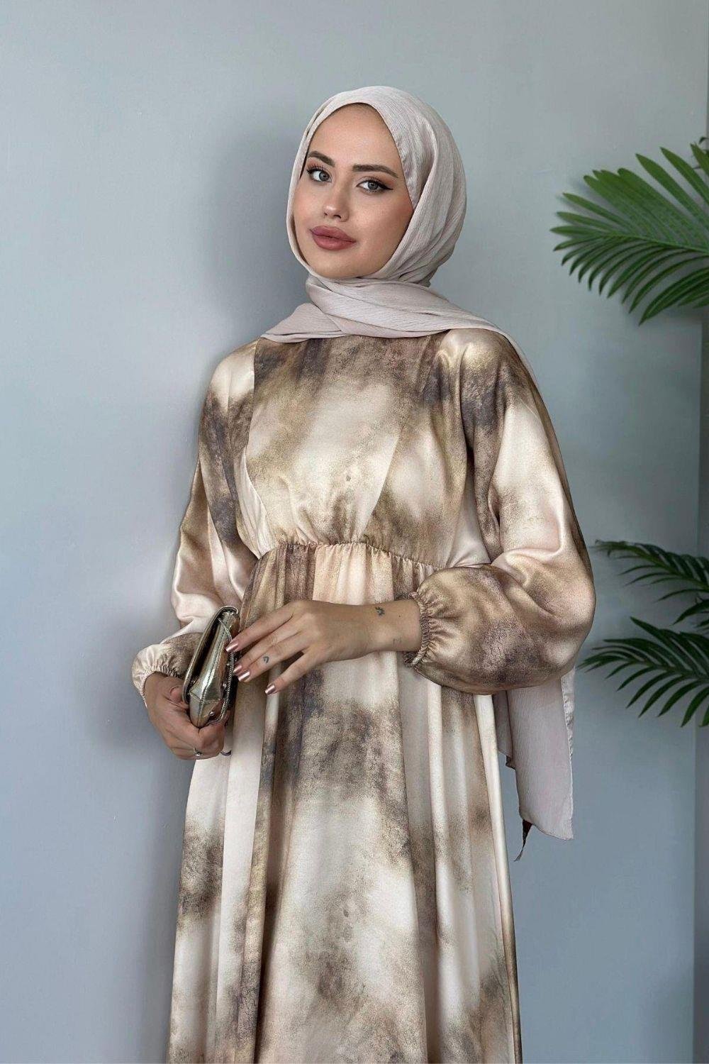 Fırça Desen Elbise Gold 5676 