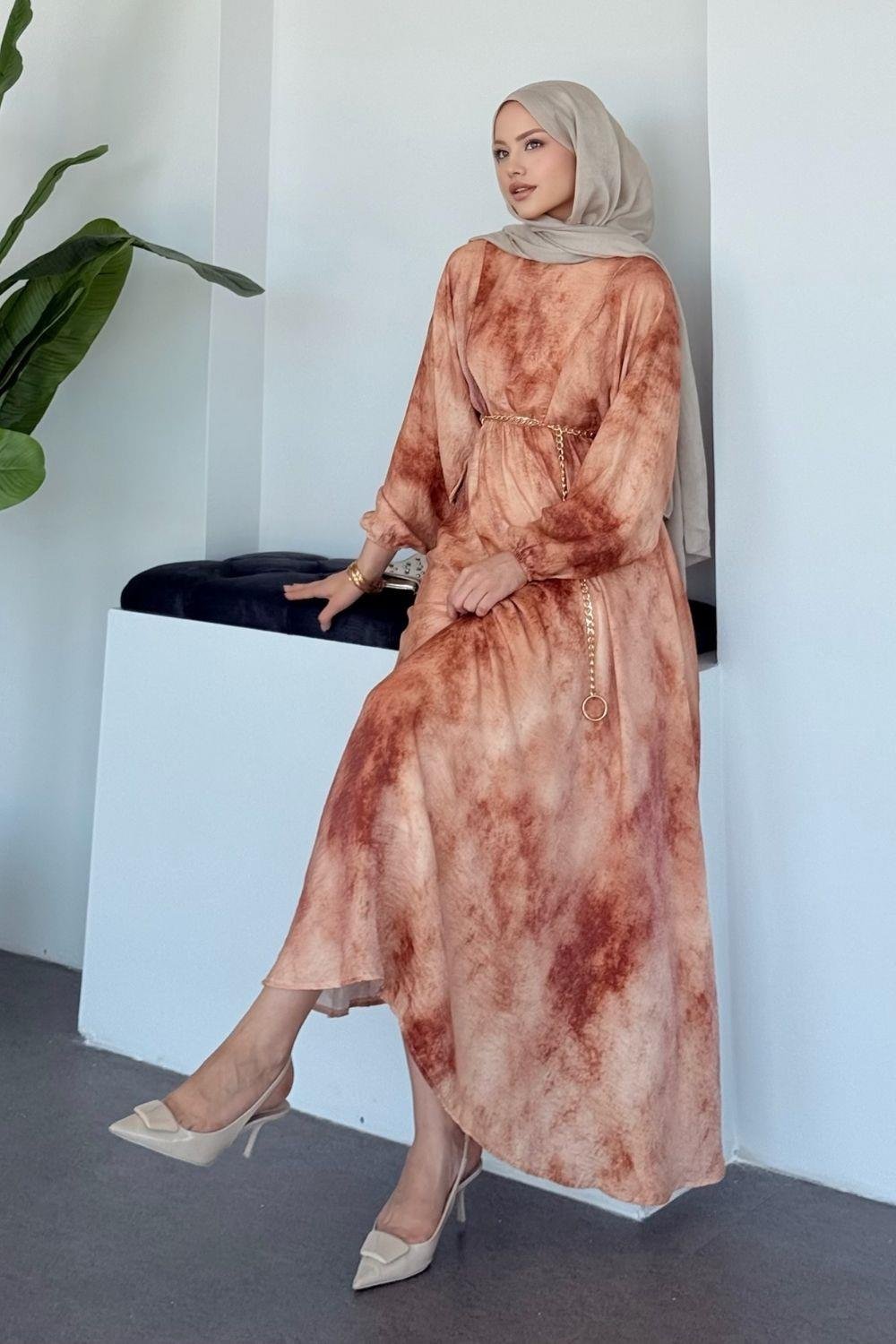 Fırça Desen Elbise Kiremit 5676 