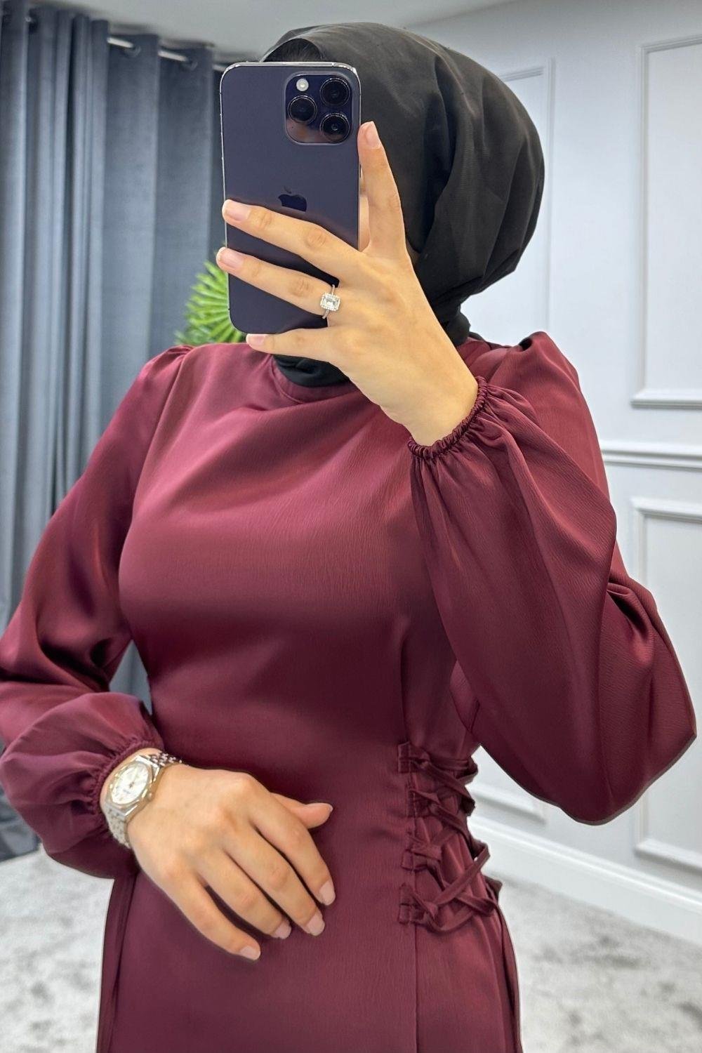 Yandan Çapraz Bağlamalı Saten Abiye Mor 5948 