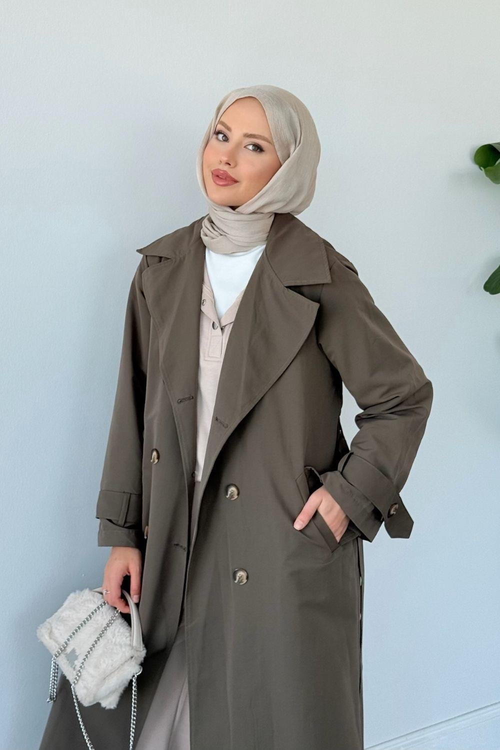 Asır Arka Pile Detaylı Trençkot Haki 5979 