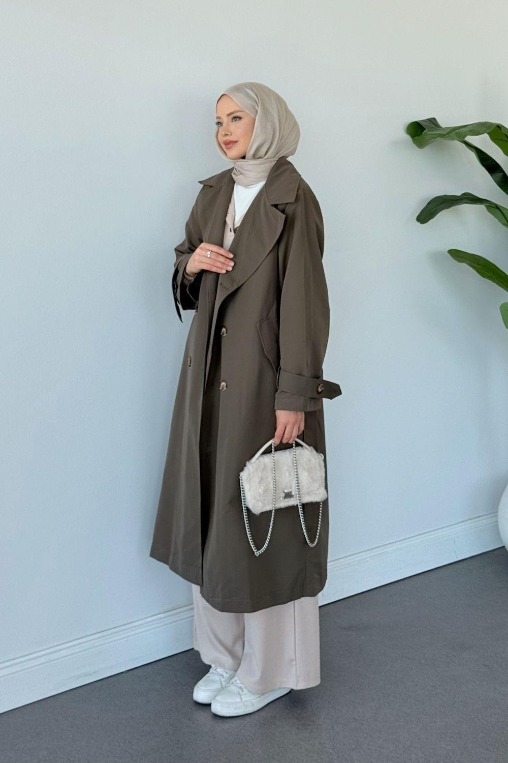 Asır Arka Pile Detaylı Trençkot Haki 5979 