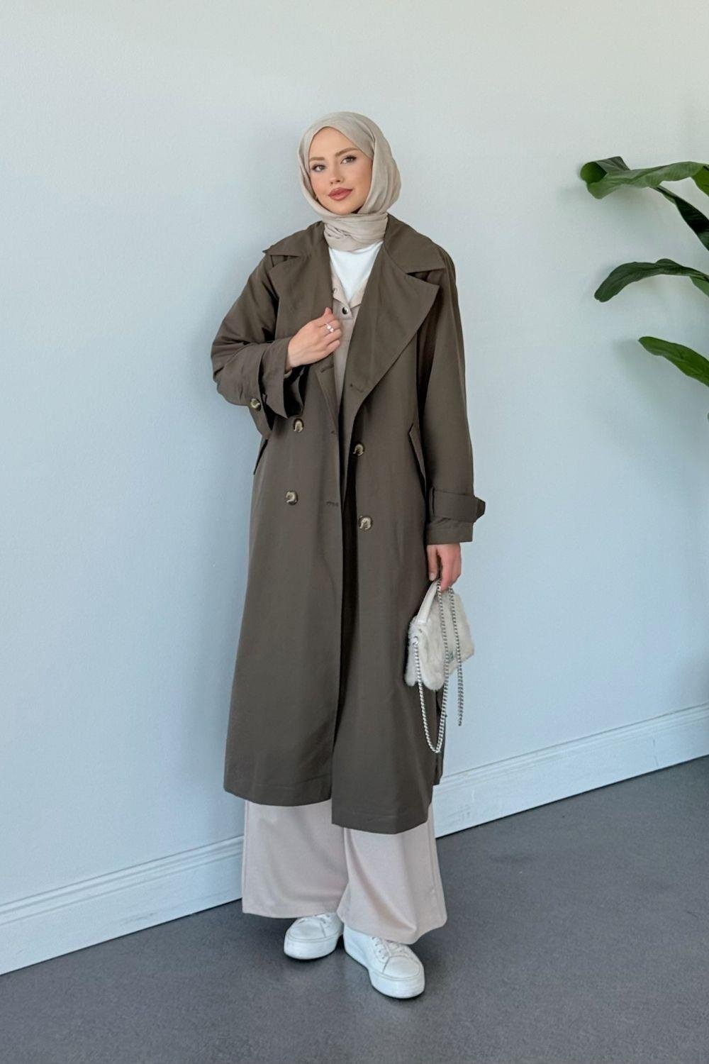 Asır Arka Pile Detaylı Trençkot Haki 5979 