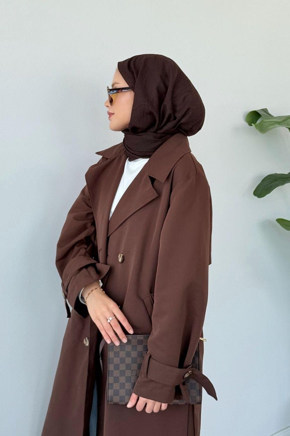 Asır Arka Pile Detaylı Trençkot Kahverengi 5979 