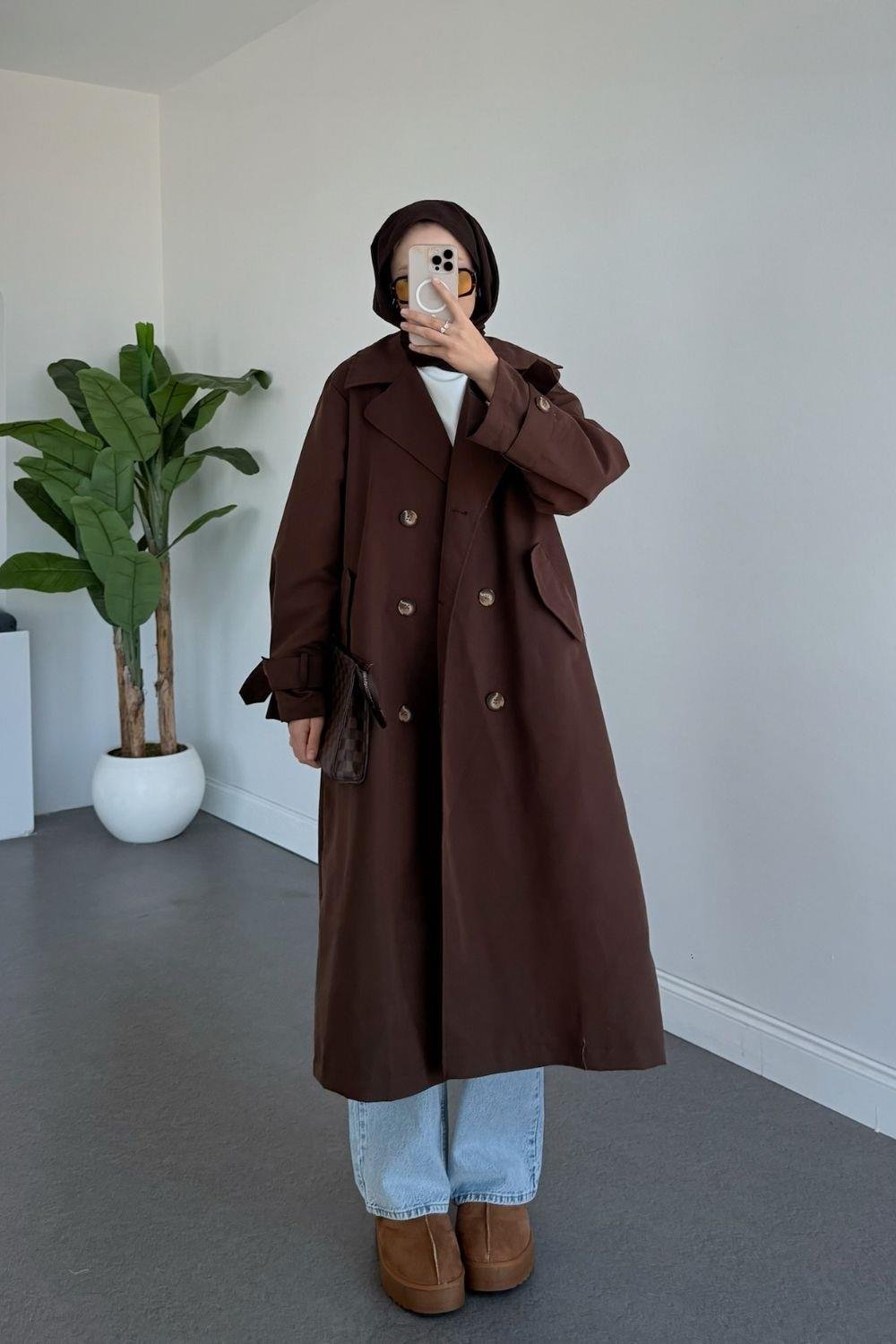 Asır Arka Pile Detaylı Trençkot Kahverengi 5979 