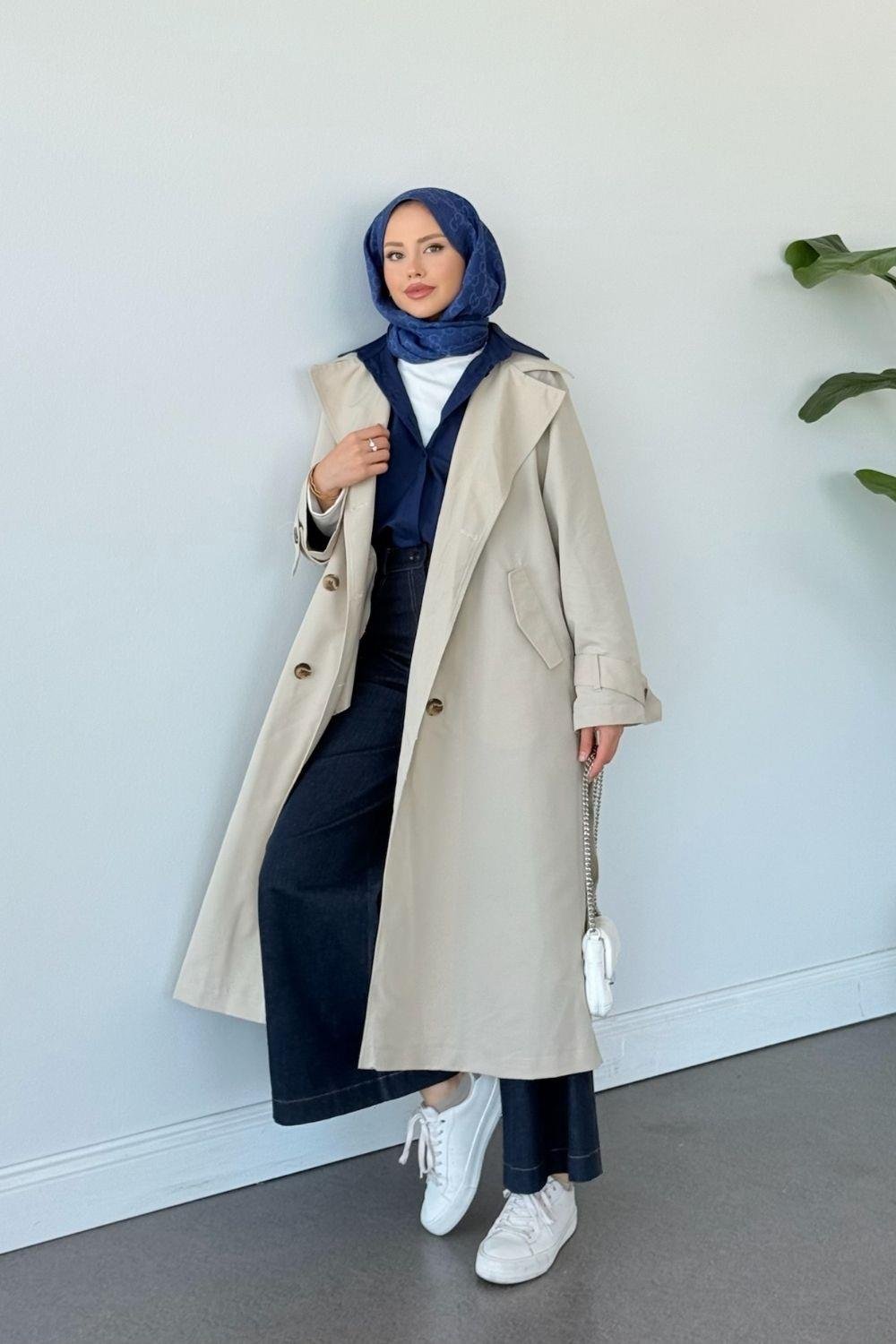 Asır Arka Pile Detaylı Trençkot Taş 5979 