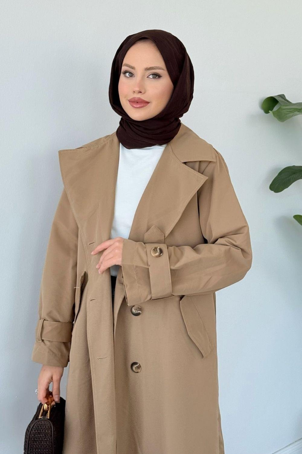 Asır Arka Pile Detaylı Trençkot Toprak 5979 