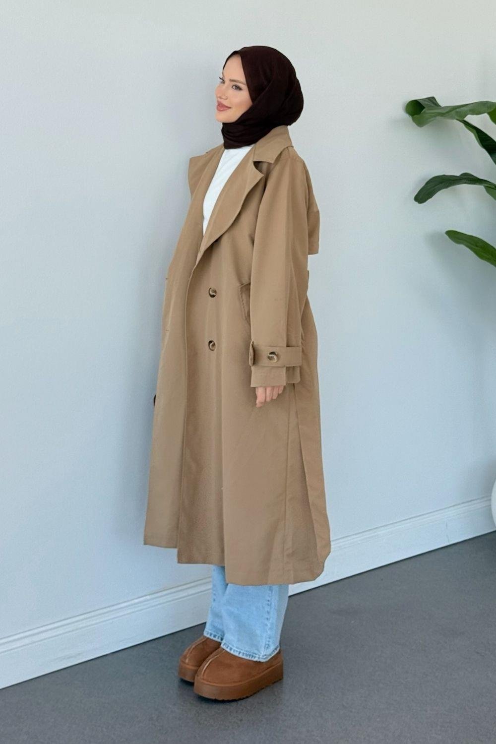 Asır Arka Pile Detaylı Trençkot Toprak 5979 
