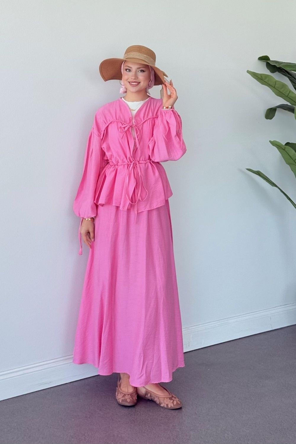 Büzgülü Etekli Takım Pembe 6000 