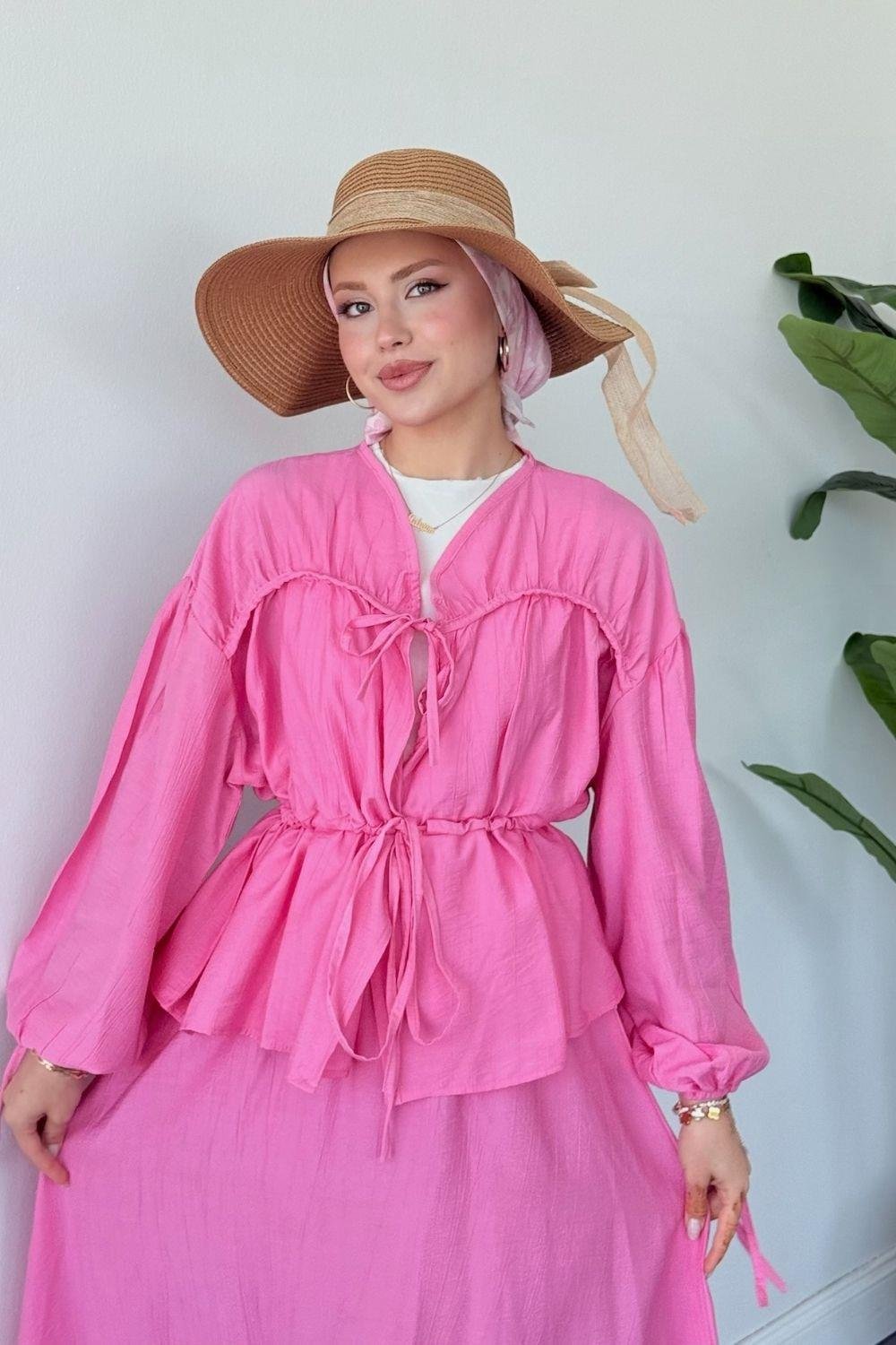 Büzgülü Etekli Takım Pembe 6000 