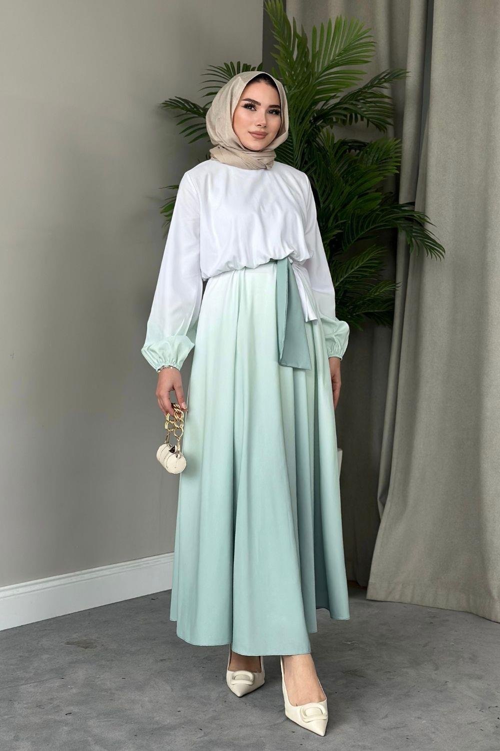 Gölge Desenli Elbise Mint 6002 