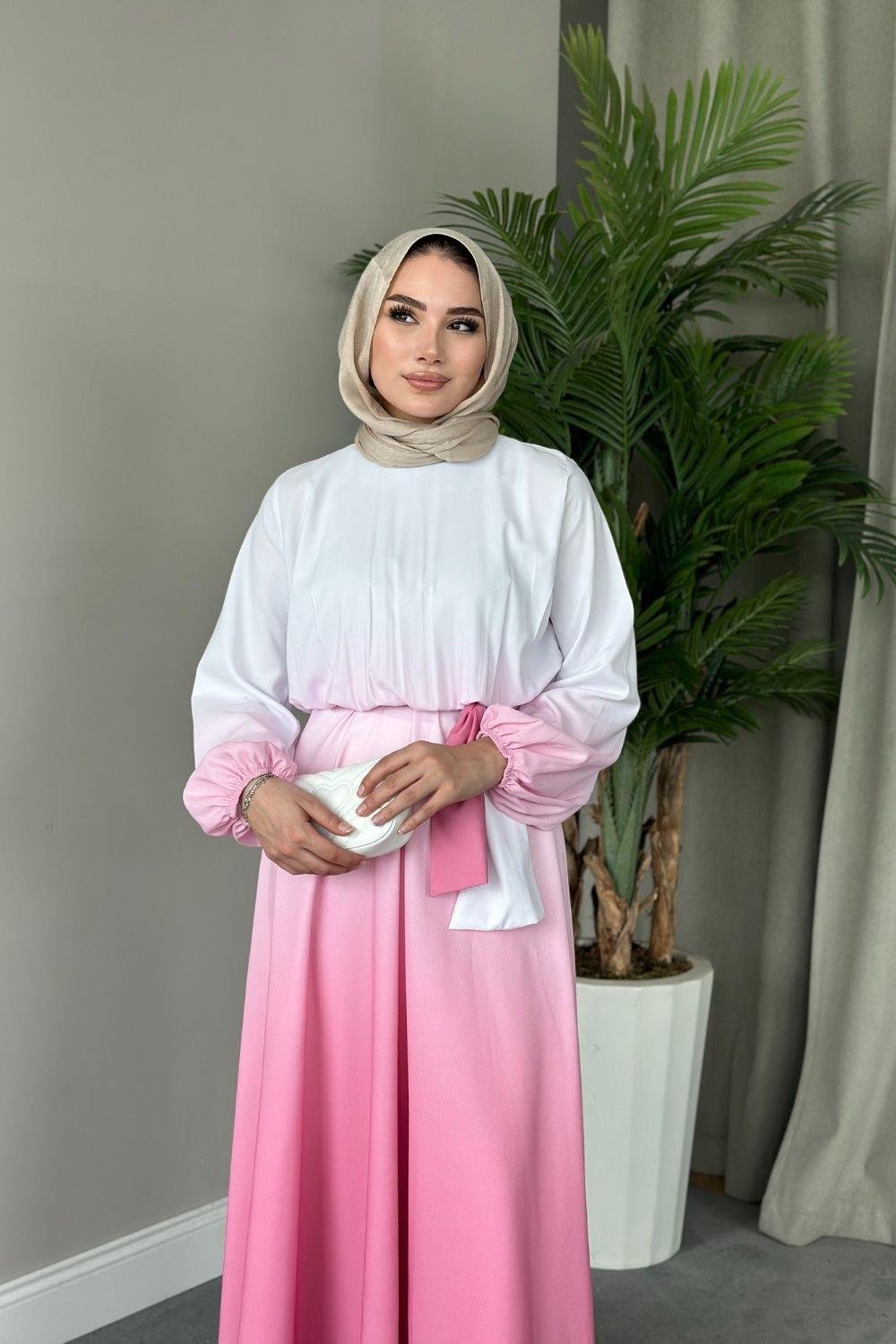 Gölge Desenli Elbise Pembe 6002 