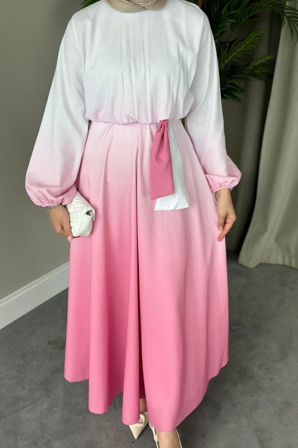 Gölge Desenli Elbise Pembe 6002 