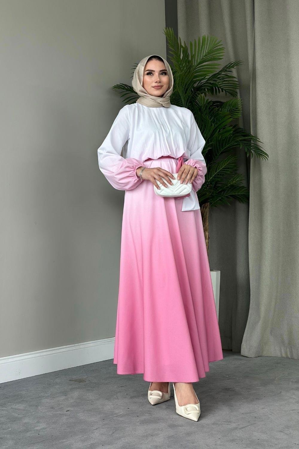 Gölge Desenli Elbise Pembe 6002 