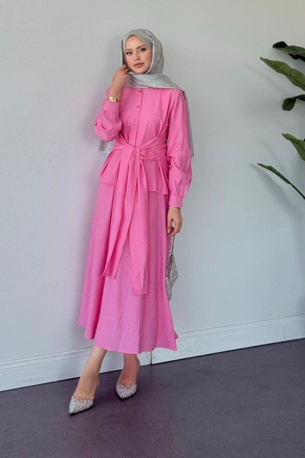 Tiny Bağlamalı Etekli Takım Pembe 60020 