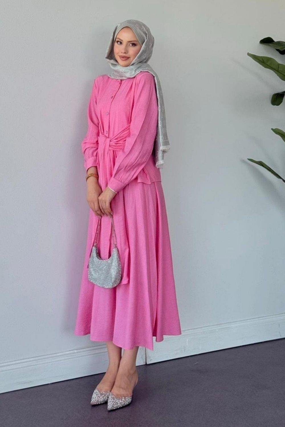 Tiny Bağlamalı Etekli Takım Pembe 60020 