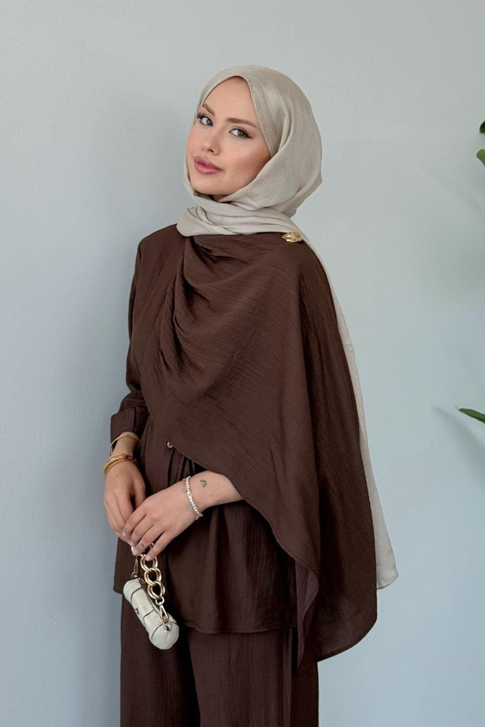 Nazlı  Pantolonlu Takım Kahverengi 6004 