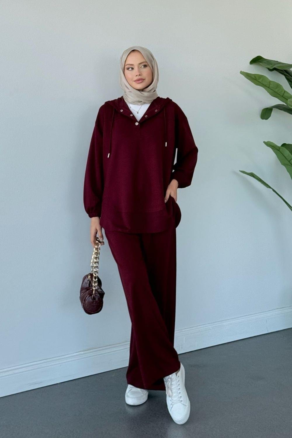 Mihra Kapüşonlu Takım Bordo 6013 