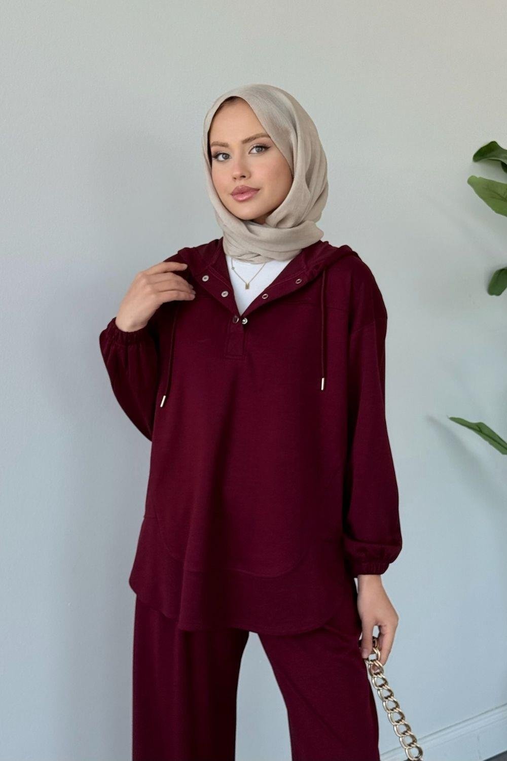 Mihra Kapüşonlu Takım Bordo 6013 