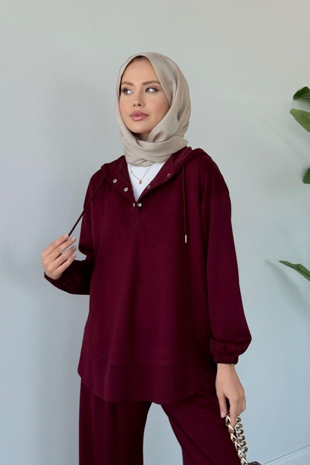 Mihra Kapüşonlu Takım Bordo 6013 