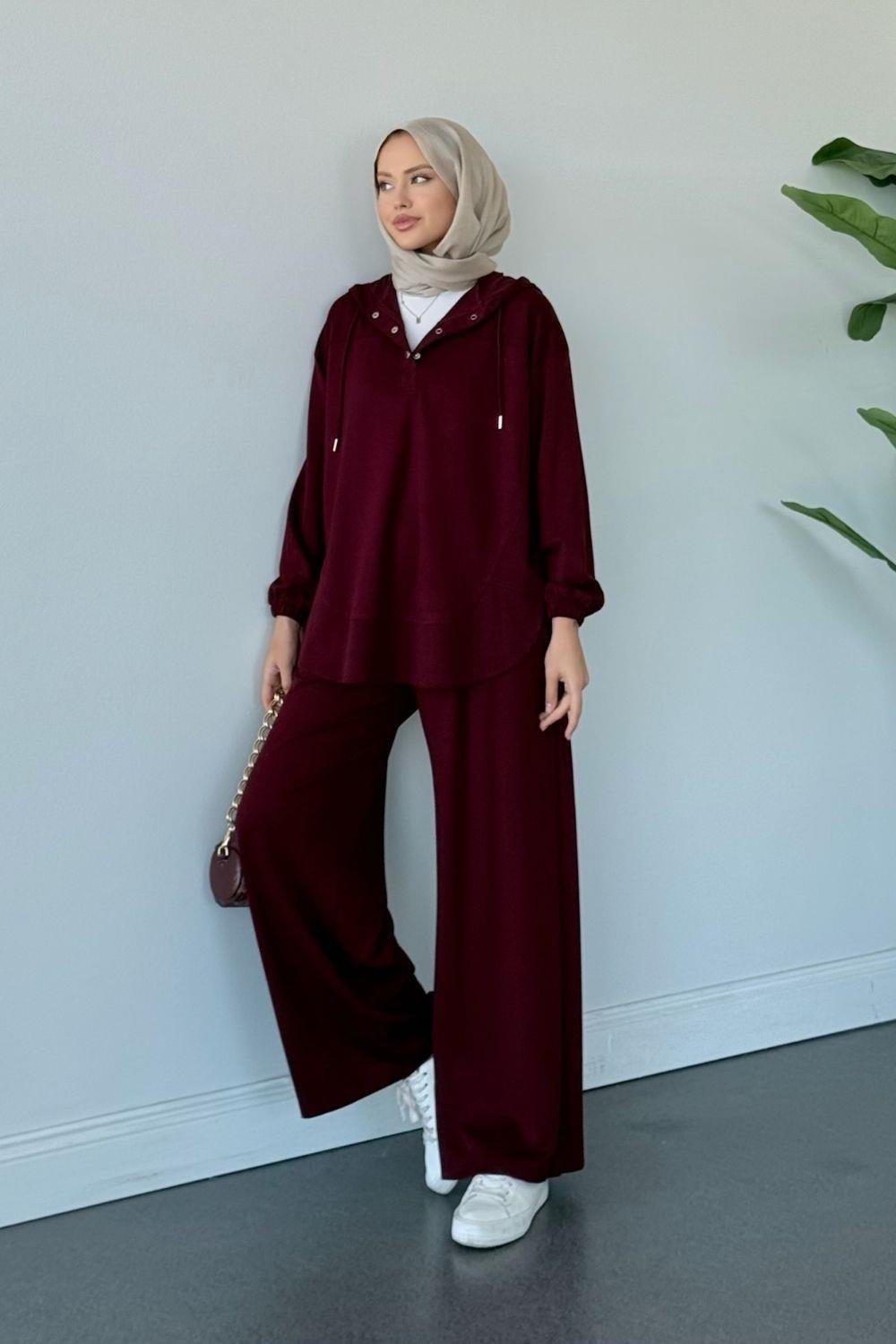 Mihra Kapüşonlu Takım Bordo 6013 