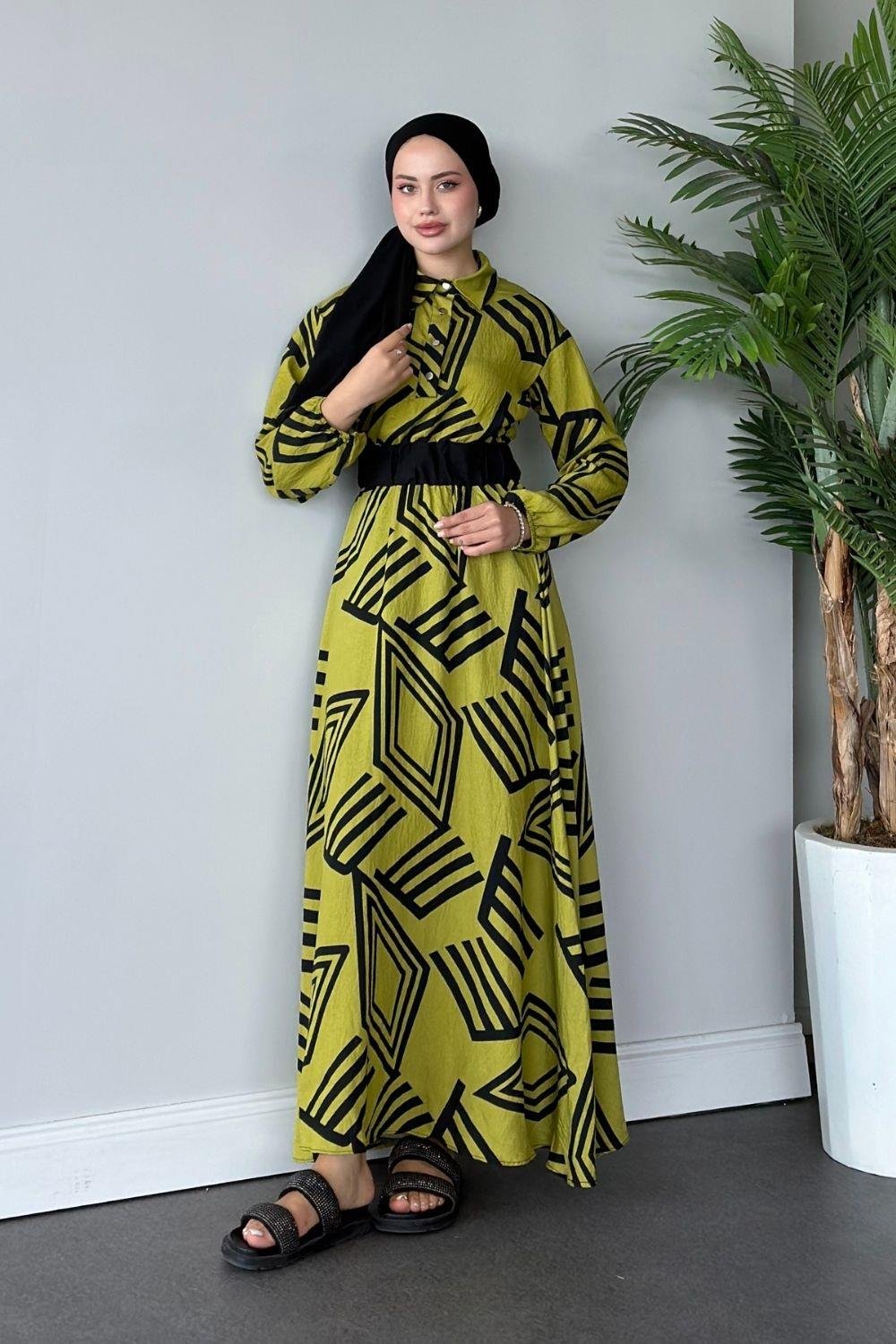 Saye Elbise Fıstık Yeşili 6016 