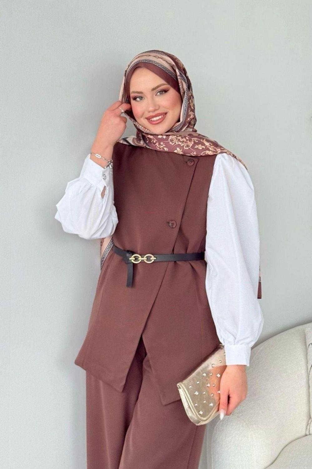 Leya  Pantalonlu  İkili Takım Kahverengi 60347 
