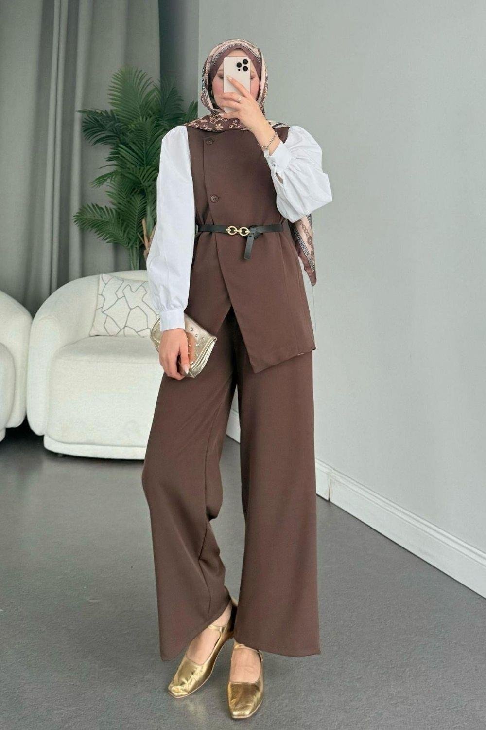 Leya  Pantalonlu  İkili Takım Kahverengi 60347 