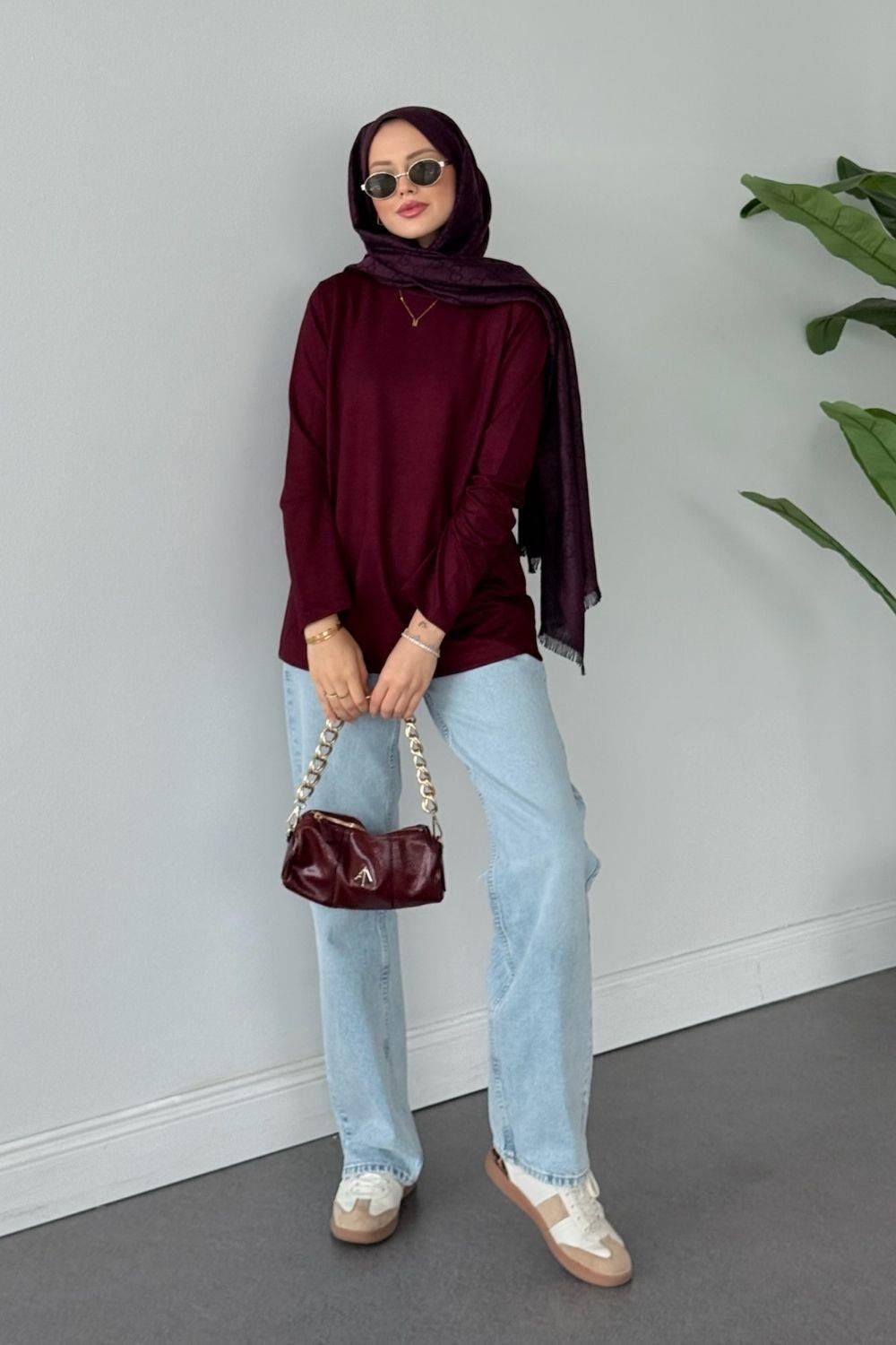 Pamuklu Uzun Kollu İçlik Bordo 6053 