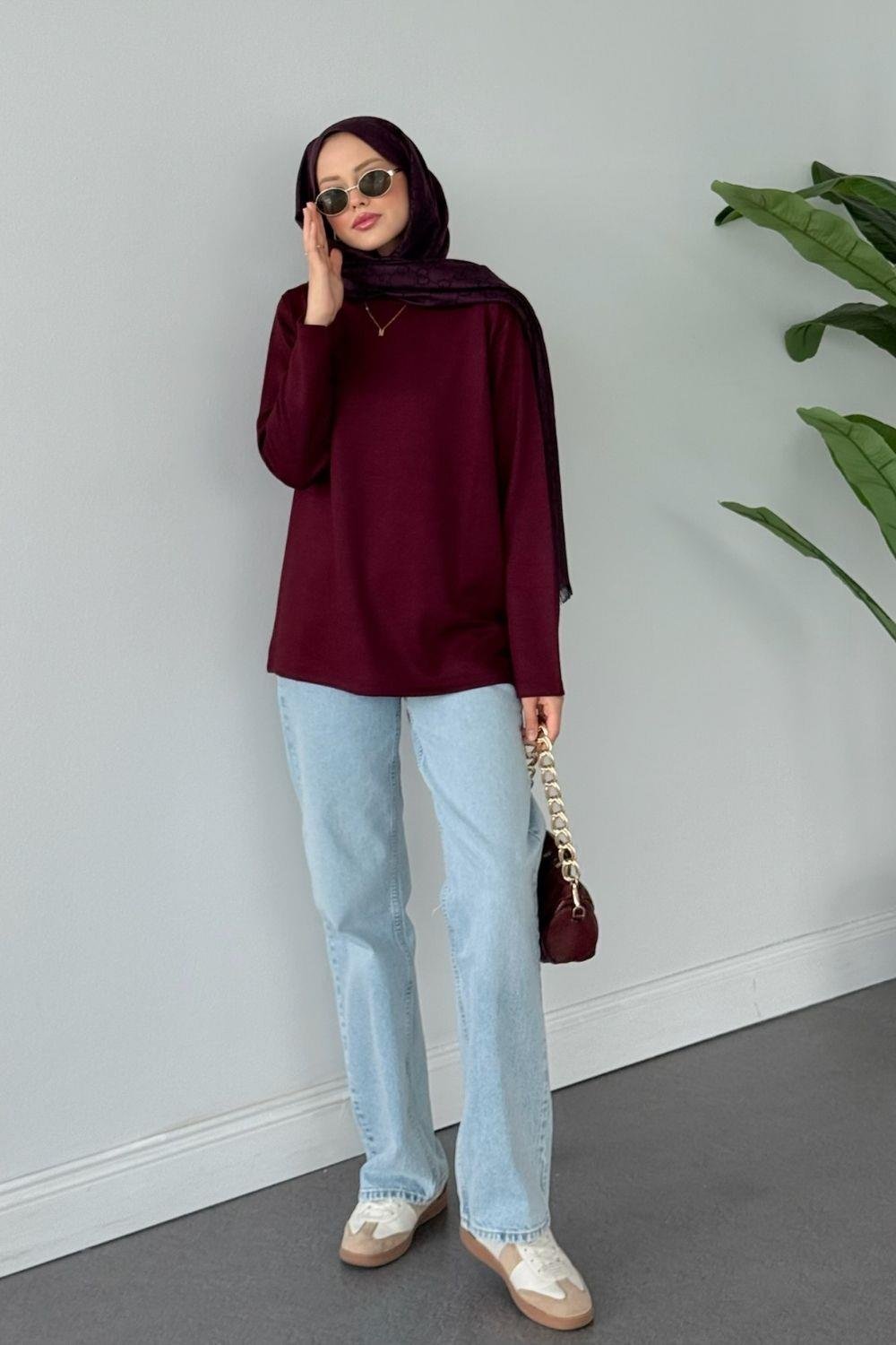 Pamuklu Uzun Kollu İçlik Bordo 6053 