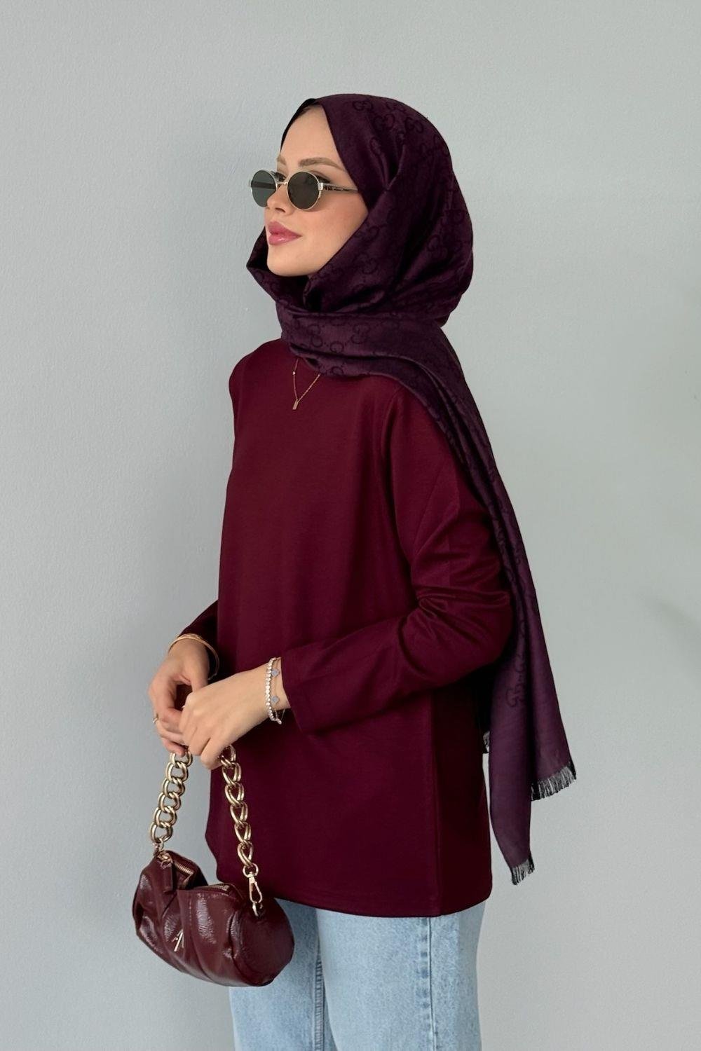 Pamuklu Uzun Kollu İçlik Bordo 6053 