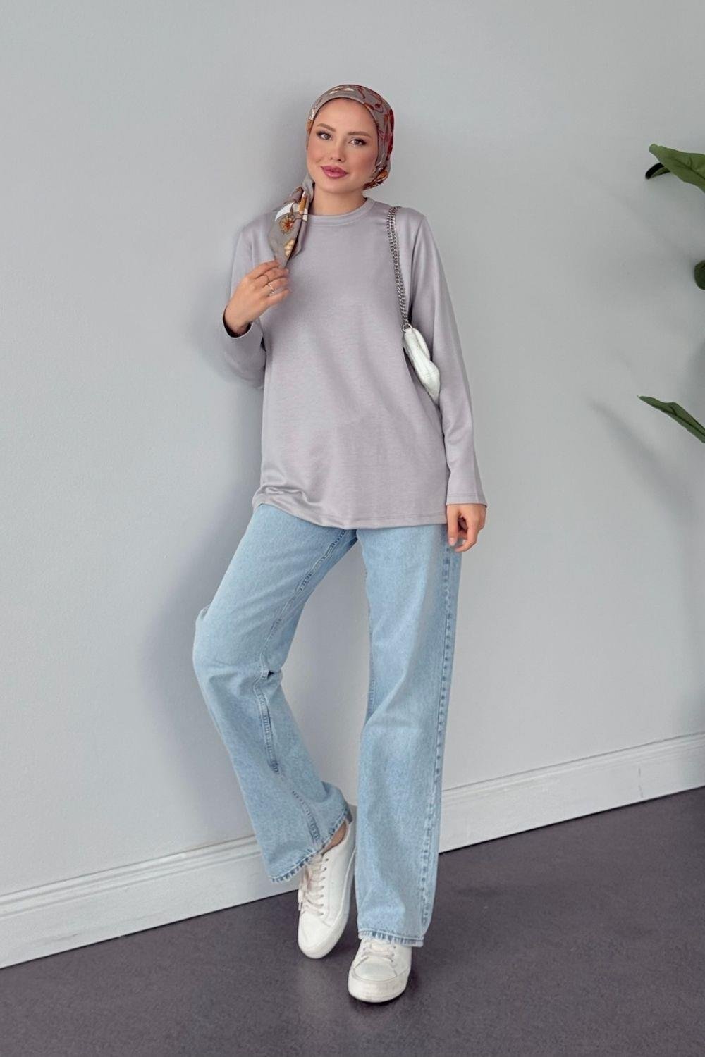 Pamuklu Uzun Kollu İçlik Gri 6053 