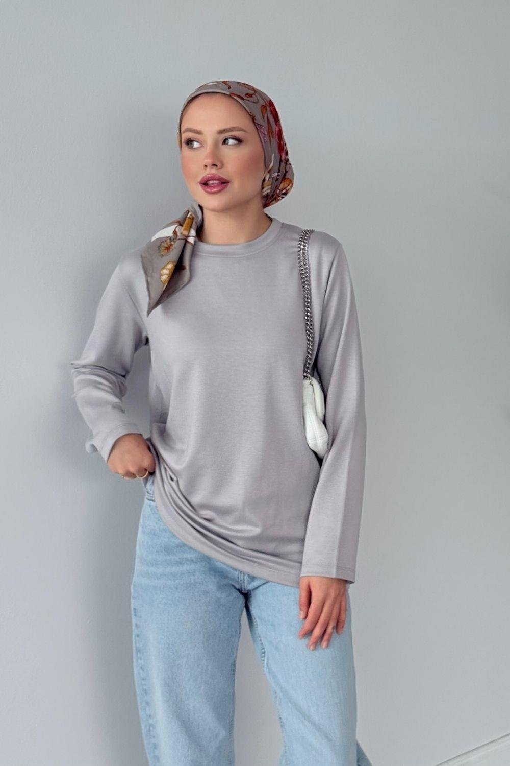 Pamuklu Uzun Kollu İçlik Gri 6053 