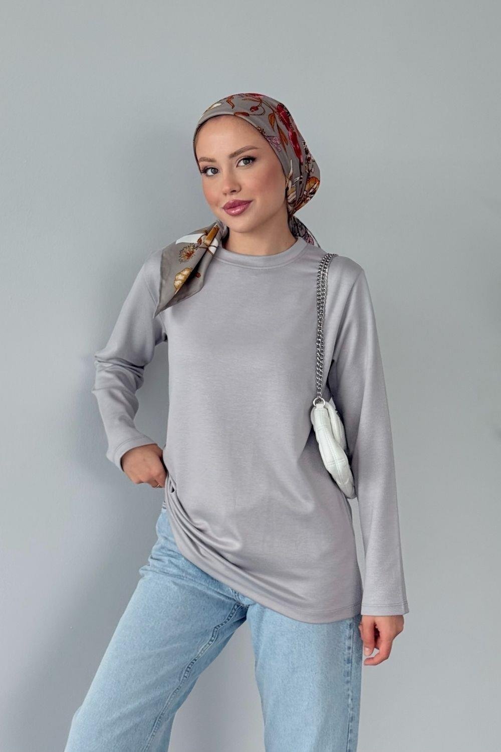 Pamuklu Uzun Kollu İçlik Gri 6053 