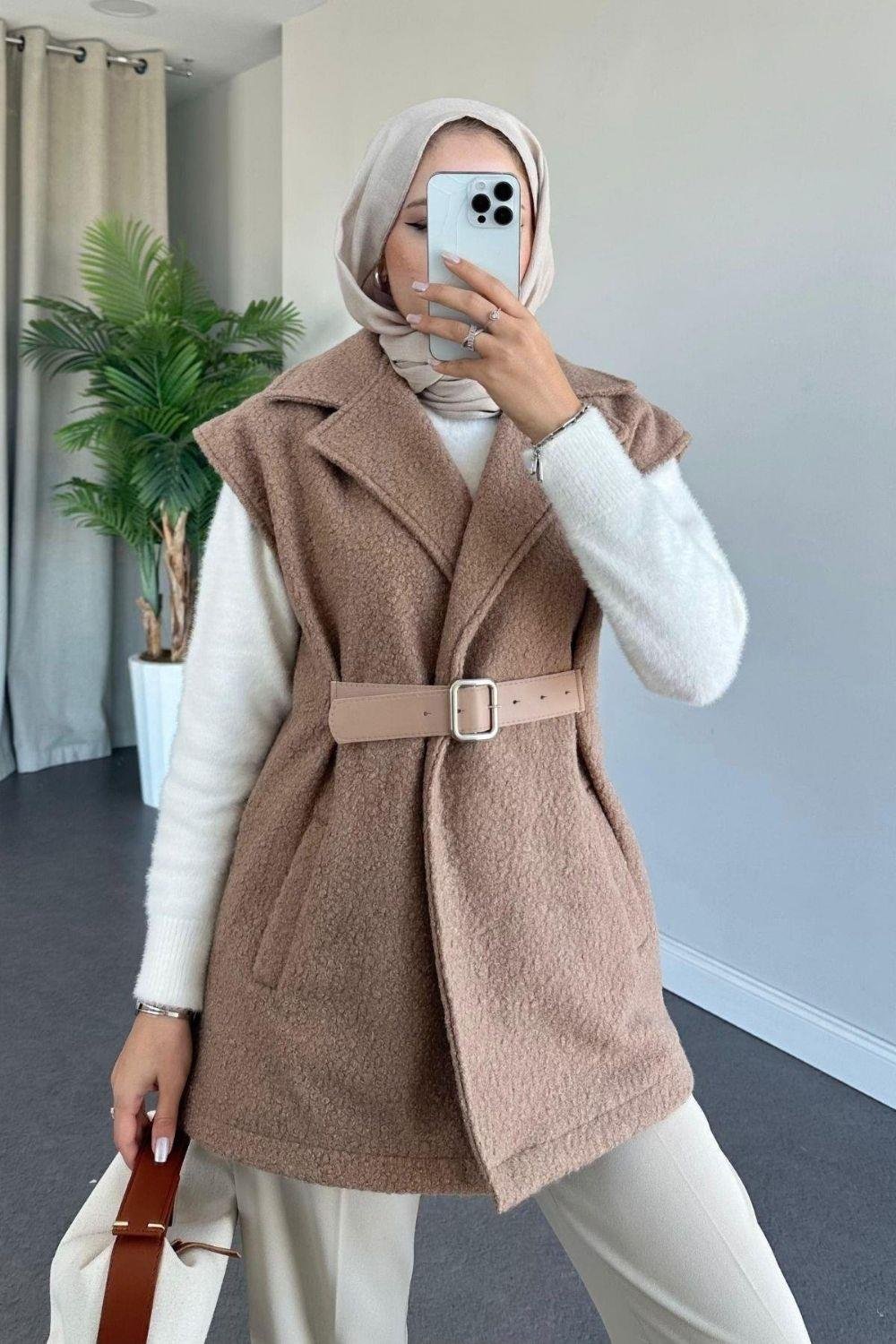 Miayse Teddy Yelek Camel 6137 