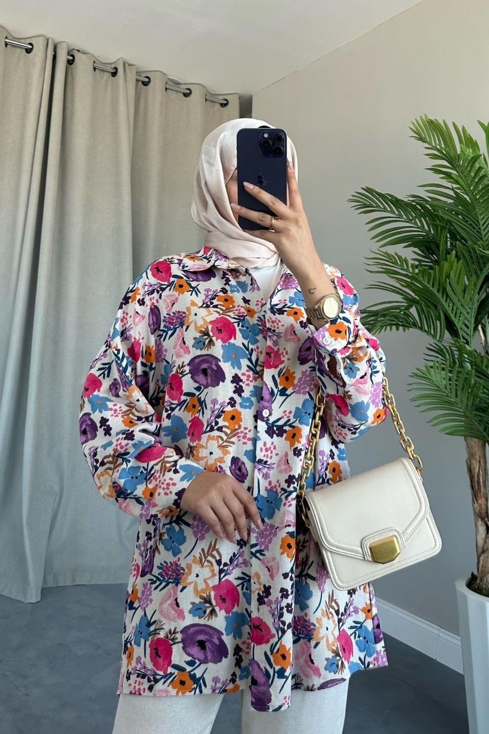 Üstü Çiçekli Keten Takım Lila 6140 