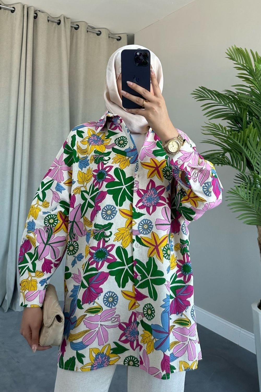 Üstü Çiçekli Keten Takım Sarı 6140 