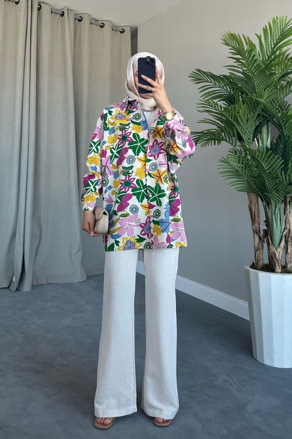 Üstü Çiçekli Keten Takım Sarı 6140 