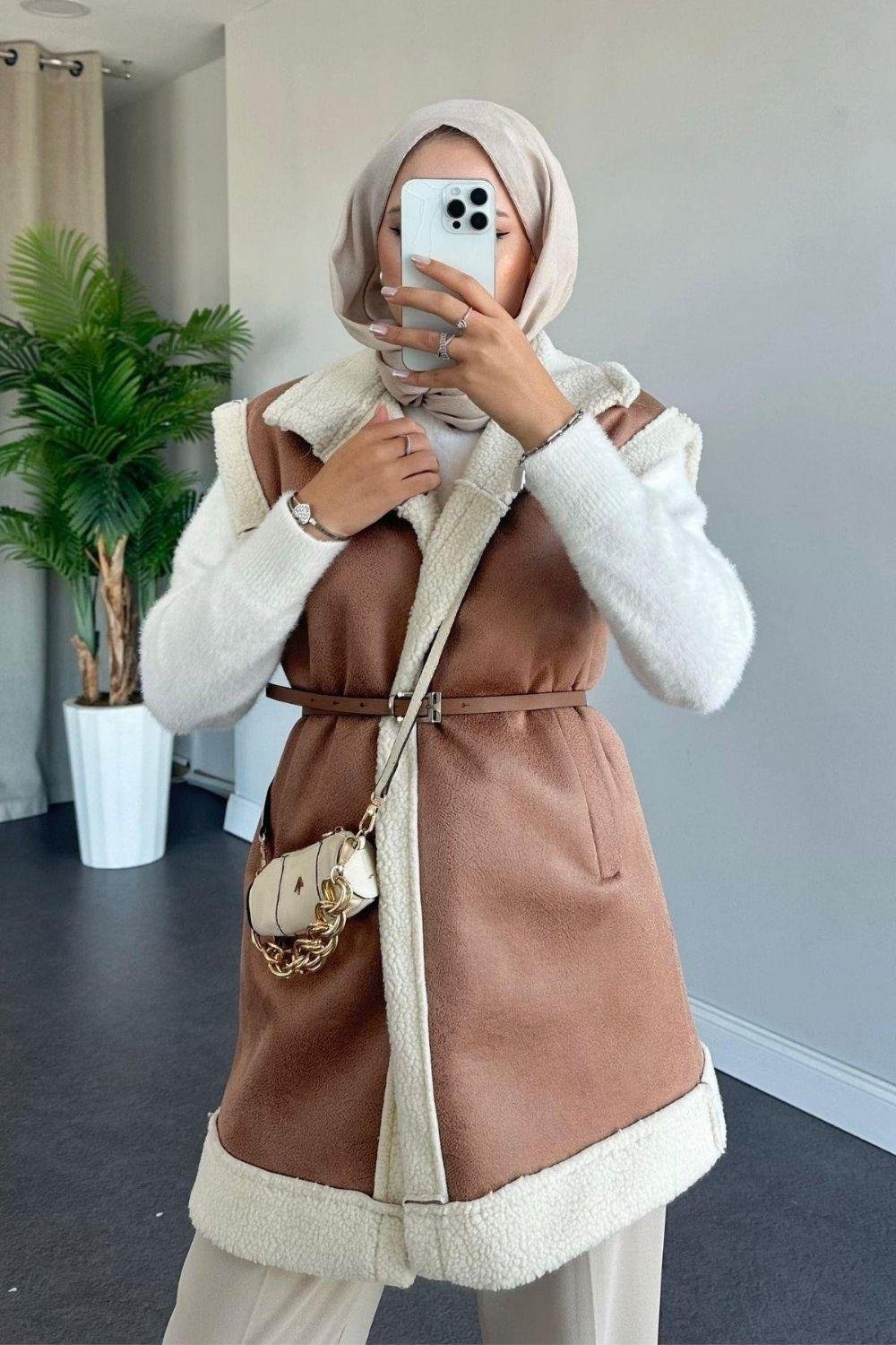 Deri Nubuk Yelek Camel 61420 