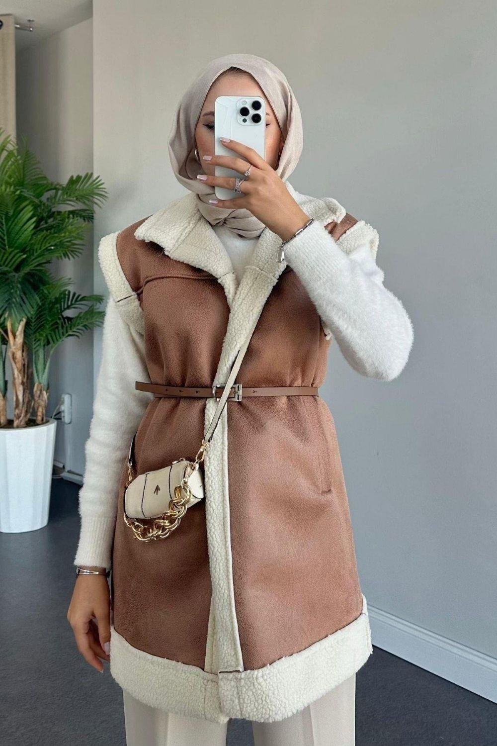 Deri Nubuk Yelek Camel 61420 