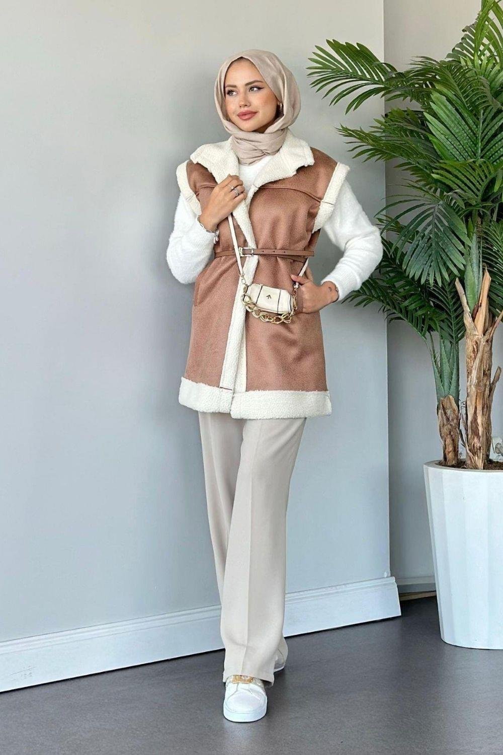 Deri Nubuk Yelek Camel 61420 