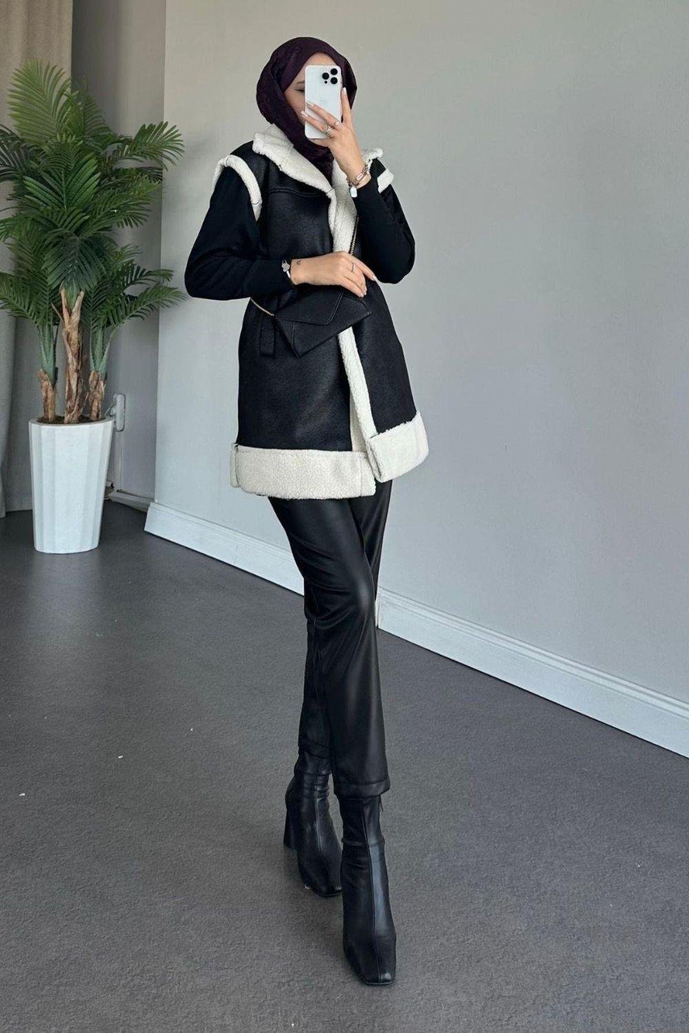 Deri Nubuk Yelek Siyah 61420 