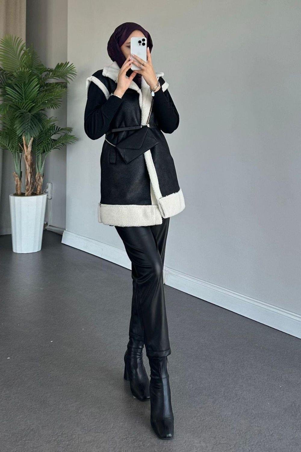 Deri Nubuk Yelek Siyah 61420 