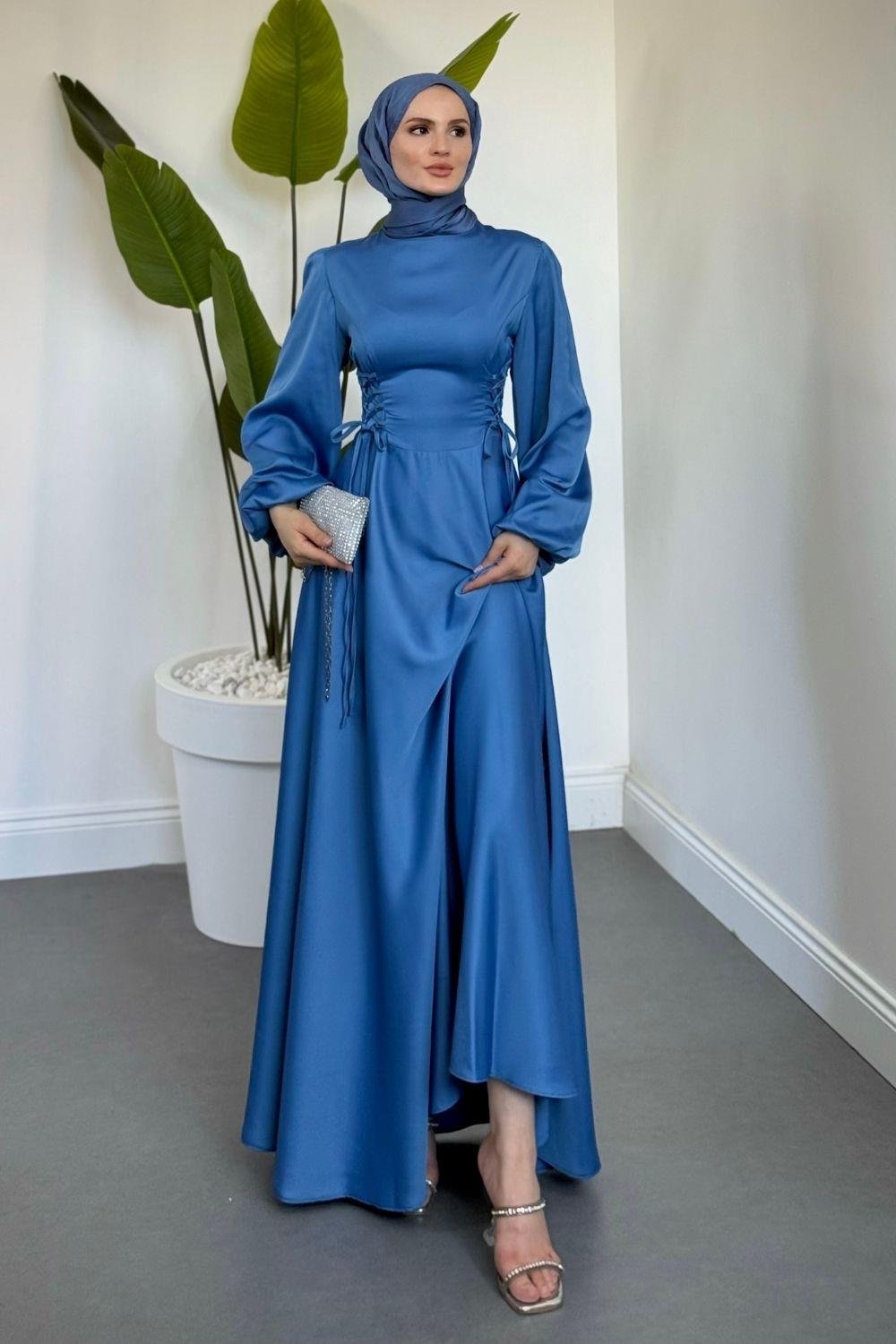 Orya Yanları Sıkmalı Abiye İndigo 615000 