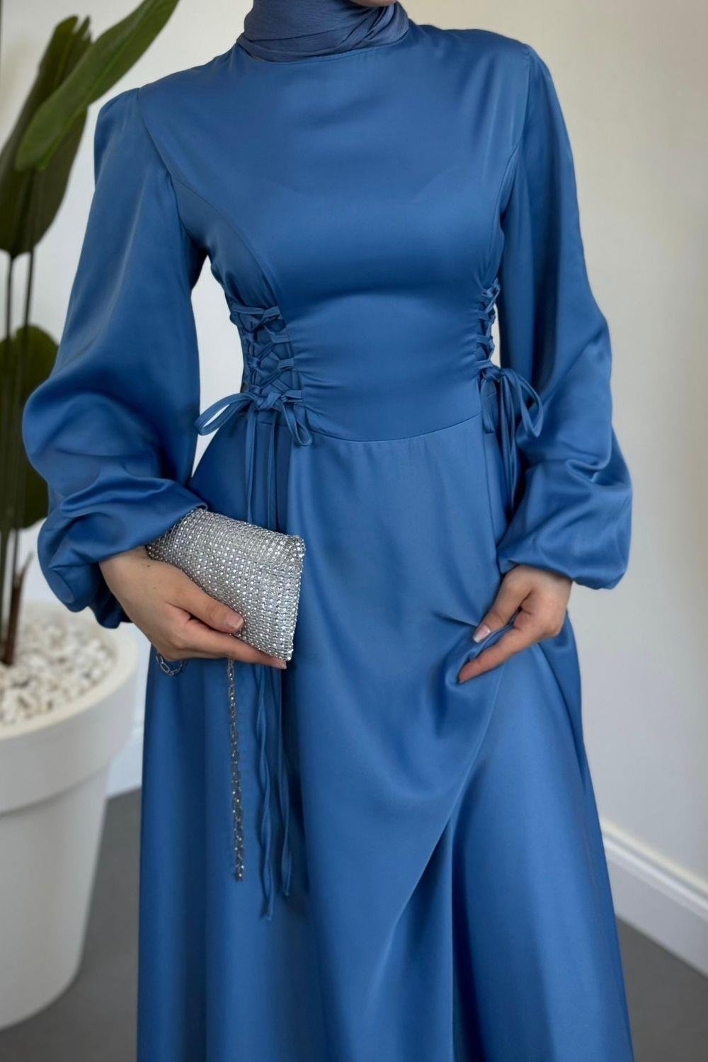 Orya Yanları Sıkmalı Abiye İndigo 615000 