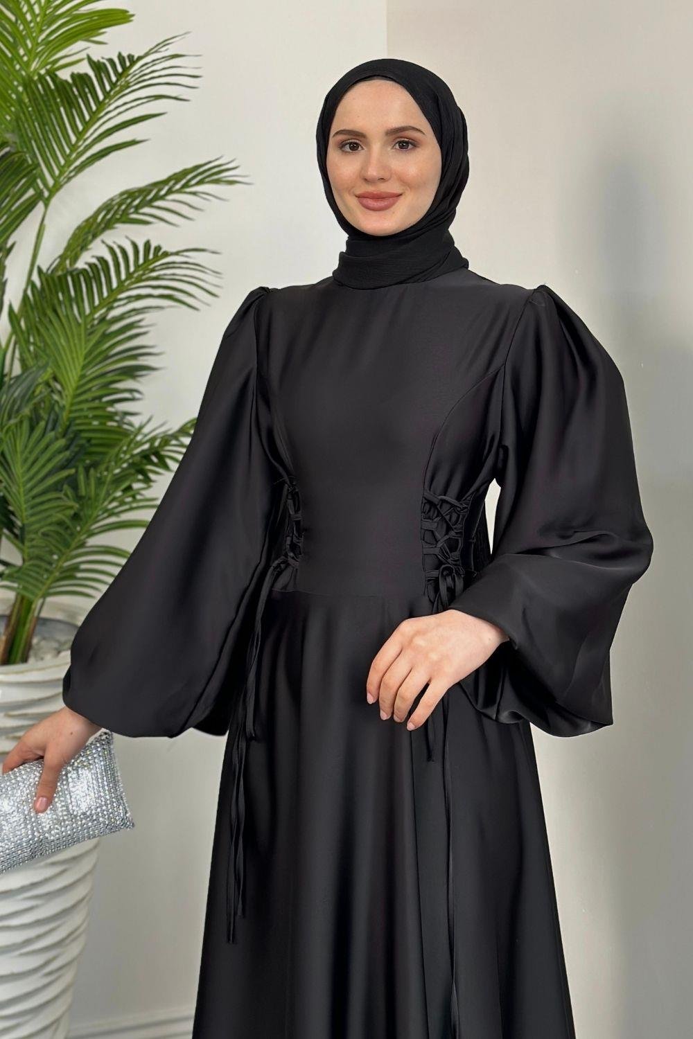 Orya Yanları Sıkmalı Abiye Siyah 615000 