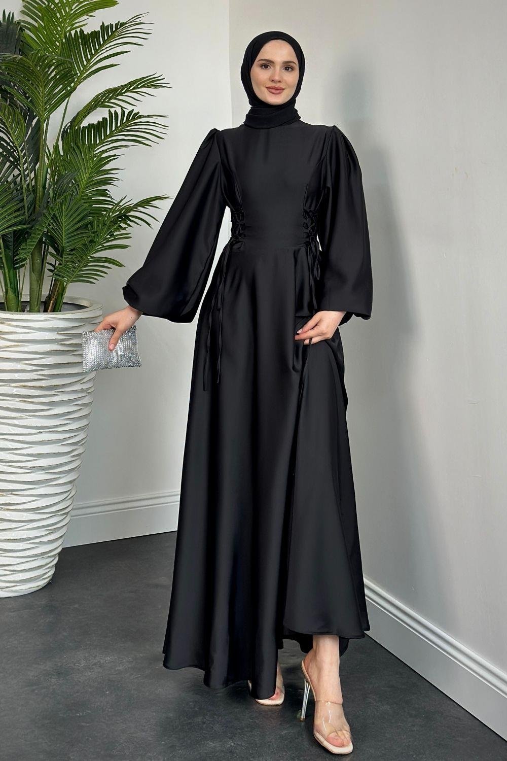 Orya Yanları Sıkmalı Abiye Siyah 615000 