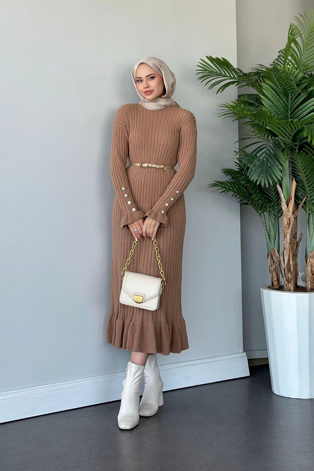 Yakut Triko Elbise Camel 6155 